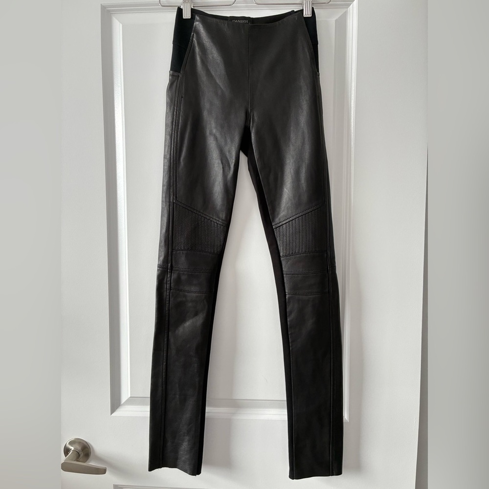 Danier Leather Size 0 Moto Style Genuine Italian Leather & Stretch Knit Pants